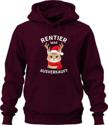 Produktbild von Rentier war t Katze Santa Weihnachten lustig Geschenk Uni Hoodie Kapuzenpullover, Burgundy, M
