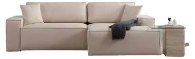 Produktbild von Stilvolle L-Form Wohnzimmer Weiße Couch Textil Sofas Exklusive Ecksofas