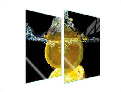 Produktbild von Herdabdeckplatten 2 teilig 35x52 Glaskeramikkochfeld Abdeckung Glas Schneidebrett Zitrone Schwarz