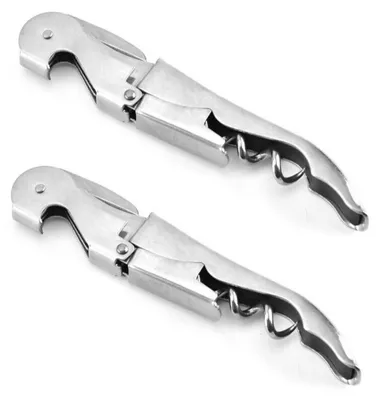 Two stainless steel corkscrews are shown against a white background.