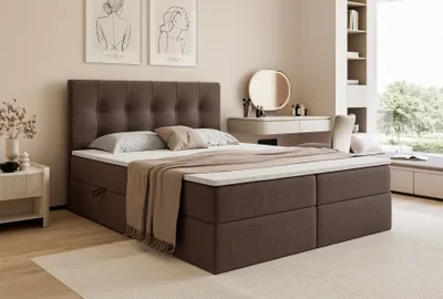 Produktbild von IDOHOME-Kontinentalbett mit Matratze und Topper Boxspringbett VENUS 140x200 cm Doppelbett mit Bettkasten Polsterbett Braun Inari 24