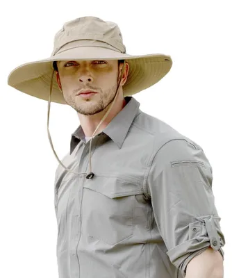 Produktbild von Herren Sonnenhut Breite Krempe UV Schutz Safari Boonie Fischerhut Beige 100% Polyester
