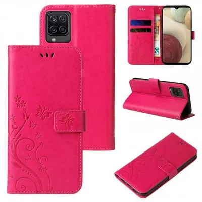 Produktbild von Kunstleder Flip-Hülle Floral für Samsung Galaxy A12 - Farbe: Pink - Modellkompatibilität: Für Samsung Galaxy A12