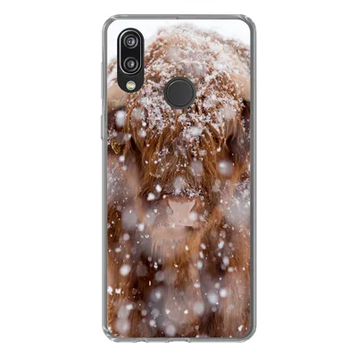 Produktbild von MuchoWow® Handyhülle Schutzhülle Hülle für Huawei P20 Lite (2020) Schottischer Highlander - Hörner - Schnee Silikon Softcase Handy Hülle - Kartenhalter