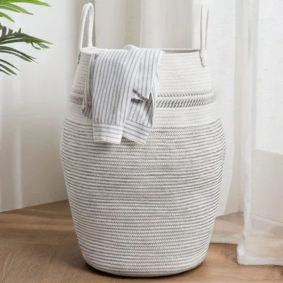 Produktbild von Famanu Baumwollkorb für Decken und Wäsche - geräumig - 105 Liter - grau