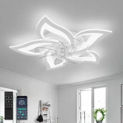 Produktbild von Yunlong Deckenlüfterbeleuchtung Fernbedienung, ruhiger weißer Lichtventilator, reversibler DC -Motor, dimmbare Lampe 6 Geschwindigkeiten, Sommer, Wint