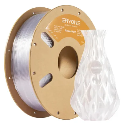 Image de Filament PETG pour imprimante 3D - Bobine de 1 kg - Diamètre de 1,75 mm - Tolérance ±0,03 mm - Pour imprimantes 3D FDM - Température d'impression : 230–250 °C - Transparent