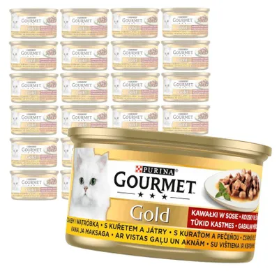 Produktbild von Purina Gourmet Gold mit Huhn und Leber, 24 x 85 g Nassfutter-Stückchen in Soße für Katzen