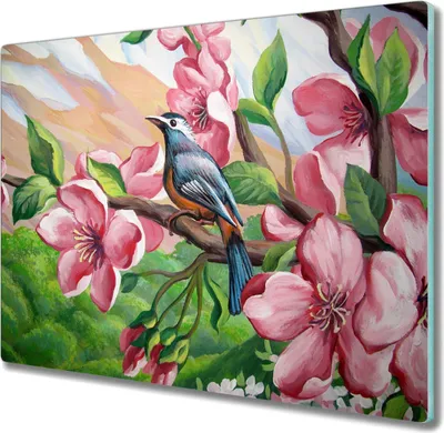 Produktbild von Coloray Hackbrett Kochplattenabdeckung Herdabdeckplatte 60x52 cm Schneidebrett Küchenbrett - Blumen Vogel