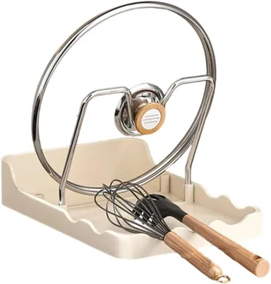 Immagine prodotto di Organizzatore per coperchi con contenitore integrato per lo scolaggio, scaffale multifunzionale per la cucina, ideale per riporre coperchi, utensili, taglieri, realizzato in plastica resistente