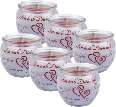 Produktbild von Duftkerzen Sprüche 6er Pack im Glas, lange Brenndauer und angenehmer Duft ( Ich liebe Dich )
