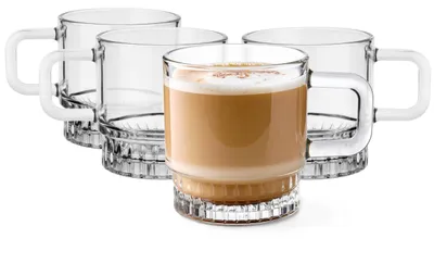 Productafbeelding van Glazen koffiekopjes, merk KROSNO, uit 1992, set van 4, inhoud 240 ml - Transparant