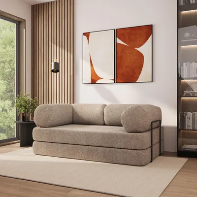 Produktbild von Masseno Schaumstoffsofa EIREN mit Schlaffunktion, Schlafsofa, Wohnzimmersofa, Couch, Sofa, Bettsofa, Bucle-Stoff – Beige QUELLE 05
