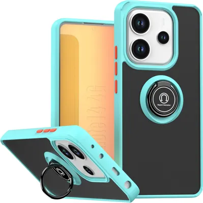 Image de Coque pour Xiaomi Redmi Note 14 4G coque en TPU translucide mat avec support d'anneau et socle Bleu