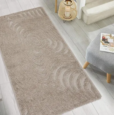 Produktbild von Teppich Wohnzimmer - 80x150 cm - Beige - Geometrisches Muster - Allergikerfreundlich - Leicht zu Reinigen - Waschbar - Weicher Teppich