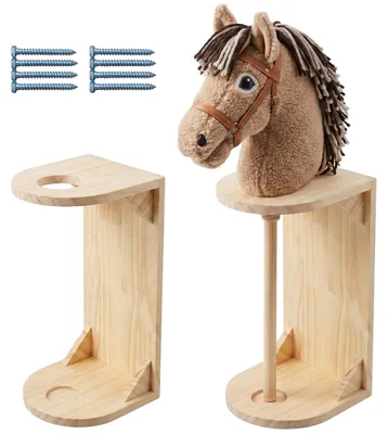 Produktbild von Relaxdays Steckenpferd Halter 2er Set, Wand, Hobby Horse Aufbewahrung, HBT: 35x15x15 cm, Stabpferd Stall, Holz, natur