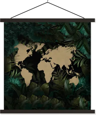 Produktbild von MuchoWow® Textilposter Weltkarte - Braun - Blumen 40x40 cm mit schwarzem Rahmen - Fotos