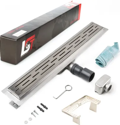 Produktbild von Duschrinne Linien Schlitz 600x70mm Ablaufrinne mit Edelstahl Siphon Haarsieb