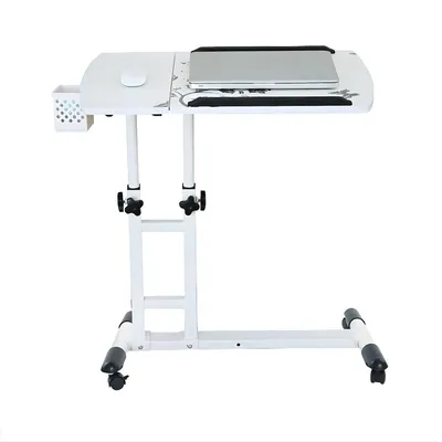 Produktbild von Mobiler höhenverstellbarer Sitz-Steh-Schreibtisch - Laptop Tisch mit Rollen & neigbarer Tischplatte - Ergonomischer Computertisch für Homeoffice - Weiß