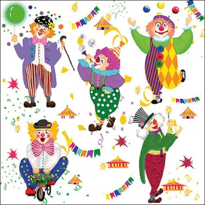 Produktbild von Servietten Papier 33x33cm 3-lagig mit Clown & Zirkus Motiv 20 Stück