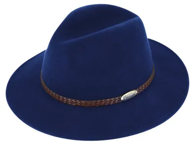 Productafbeelding van Fiebig: Wolvilten hoed met gevlochten kunstleren band, blauw, maat 56/M