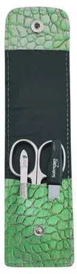 Produktbild von Solingen Maniküre Set 3-teilig – Nagelschere, Pinzette & Saphirfeile – Echtleder Etui Germany Grün / Kayman