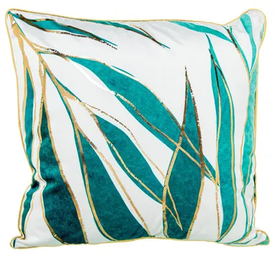 Samtkissen 45x10x45 cm, Polyester, Reißverschluss, weiß-blau