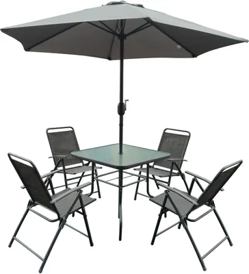 Produktbild von Gartenmöbelset sydney Tisch 4 Stühle und Schirm grau