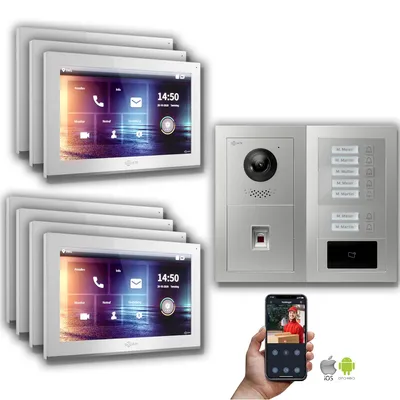 Produktbild von Goliath IP Video Türsprechanlage: 10-Zoll 7 Familienhaus, Fingerprint, RFID, Silber : 10 Zoll Weiß : Unterputzdose Monitor Farbe: 10 Zoll Weiß Montage: Unterputzdose
