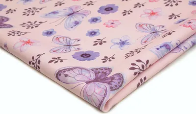 Produktbild von Marchiano bedruckter Stoff, Schmetterlinge auf puderrosa Hintergrund, 50 x 150 cm