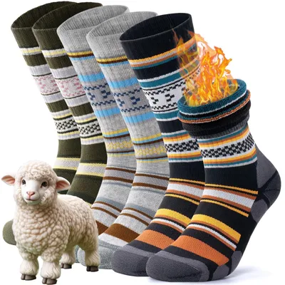 Zdjęcie produktu dla Omgoods - Skarpetki trekkingowe z wełny merino, zestaw 3 par, termoaktywne skarpety do użytku na zewnątrz