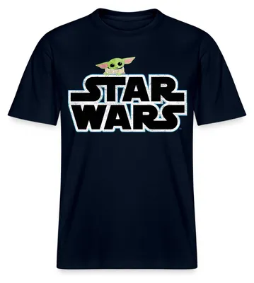 Produktbild von Star Wars: Mandalorian Schriftzug Mit Grogu Relaxed Fit Uni T-Shirt, M, Navy