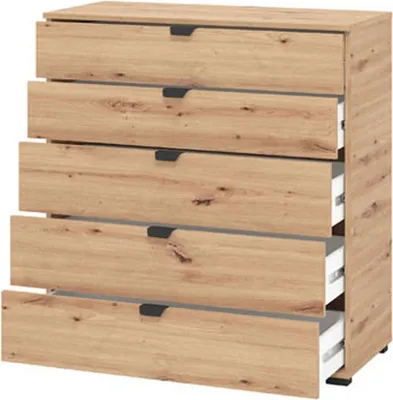 Image de Mainarda - Commode, 90x40x95h cm Chêne Brun, 5 Tiroirs