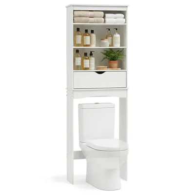 Produktbild von HOKEEPER Badschrank, Toilettenregal, Hochschrank, Freistehendes WC-Regal mit Schublade & 3 verstellbaren Ablagen – toilettenschrank, 54× 23 × 168 cm