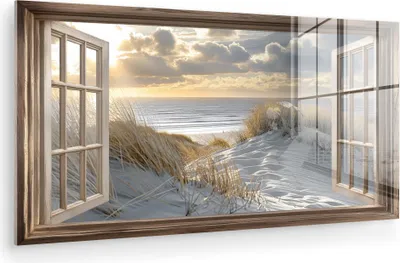 Produktbild von MuchoWow Glasbilder - Bilder auf Wandbild - Foto auf Glas Aussicht - Strand - Dünen - Meer - Natur 40x20 cm Wanddekoration aus Glas - Acrylglasbild - Acrylbilder - Modern - Wandgemälde auf Glas