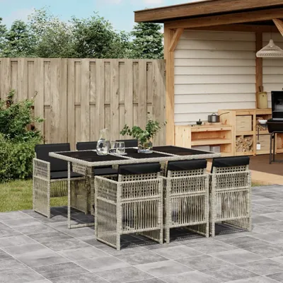 Produktbild von BEI CLORIS Gartenmöbel Set Balkonmöbel-Set 7-tlg. Garten-Essgruppe mit Kissen Hellgrau Poly Rattan - Gartenmöbelgarnituren Neu6034285 3parcel