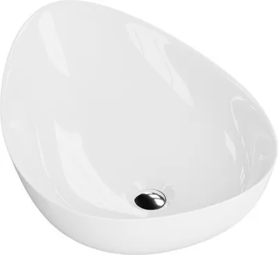 Produktbild von LAVITA Aufsatzwaschtisch Almond | Aufsatzwaschbecken Asymmetrisch | Waschbecken Ohne Überlauf und Hahnloch | Aus hochwertigem Porzellan | Waschtisch | 58x41x15 cm | Weiß