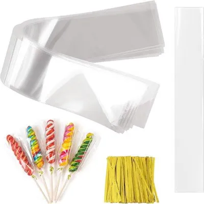 Produktbild von Famanu Cellophanbeutel 100 Stück 25 x 5 cm - Transparente Geschenktüten mit Goldband
