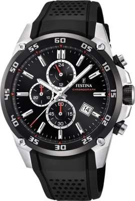 A close-up studio shot of a Festina chronograph watch.