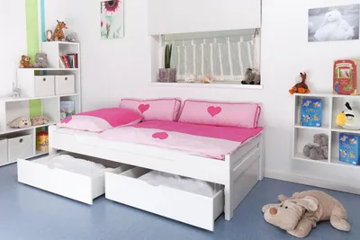 Produktbild von Kinderbett / Jugendbett "Easy Premium Line" K1/1n inkl 2 Schubladen und 2 Abdeckblenden, 90 x 200 cm Buche Vollholz massiv weiß lackiert