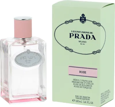 A perfume bottle and its packaging are displayed side-by-side against a white background.