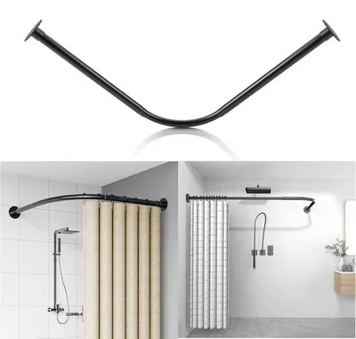 Productafbeelding van Douchegordijnstang, L-vormig, zwart, verstelbaar van 70-95 x 125-165 cm, voor wandmontage, gebogen model