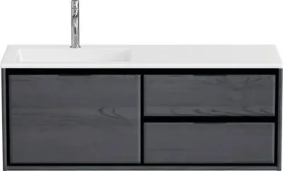 Produktbild von Sanox Badmöbel-Set Loft BxHxT 120,5 x 47 x 45,5 cm Frontfarbe black oak mit Waschtisch Mineralguss weiß Griff chrom 8474