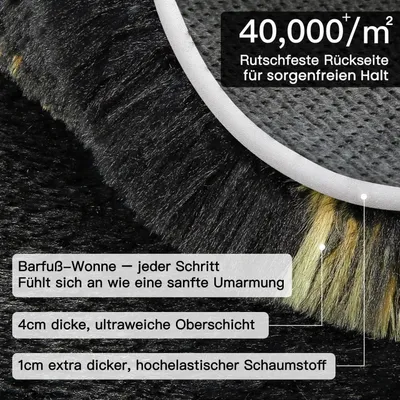 Produktbild von Hochflor Teppich Schwarz 120x160 cm Rechteckig Waschbar