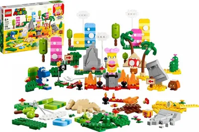 Produktbild von LEGO 71418 Super Mario Kreativbox – Leveldesigner-Set mit Gras-, Lava- und Wüstenmodellen zum Kombinieren mit Starterset, Spielzeug Figuren für Kinder