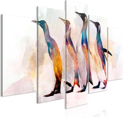 Produktbild von Vlies Leinwandbild - Penguin Wandering (5 Parts) Wide 100x50 cm Tiere g-C-0264-b-m
