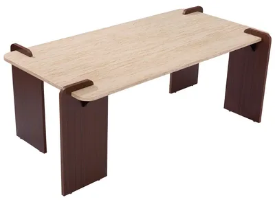 Image de MENZZO Table basse au design Art Déco Cezanne 60x120cm Effet travertin Beige et Bois foncé