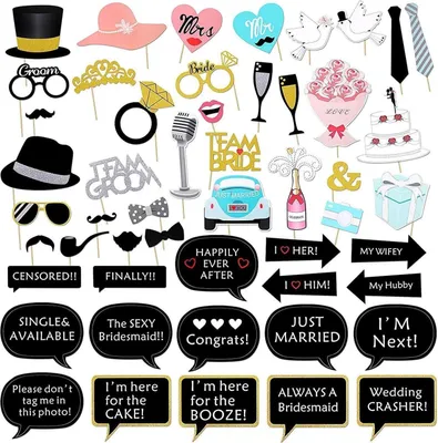 Produktbild von Hochzeit Foto Requisiten 52 Stück Fotobox Accessoires Gold Glitter Unterhaltung