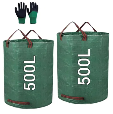 Image de Set de 2 sacs à déchets de jardin - Sacs réutilisables pour feuilles et déchets de jardin avec gants