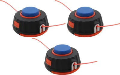 Three trimmer heads are arranged in a diagonal line on a white background.